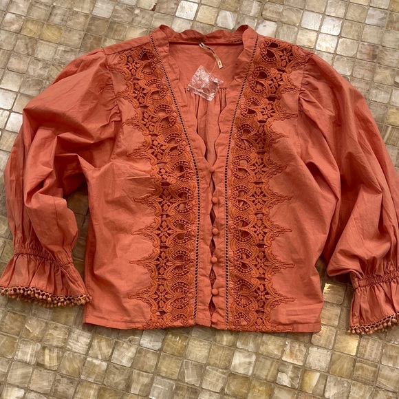 Free People Tops - Free People prairie style  Button-Front blouse with embroidered detail. Size S/P